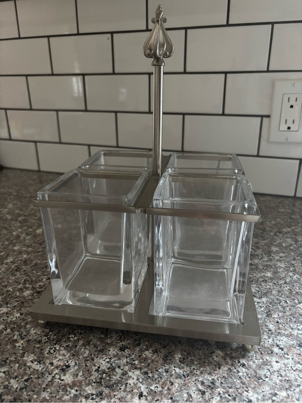 Glass Countertop Utensil & Condiment Holder - Clear Glass with Silver Frame - Picture 3 of 3